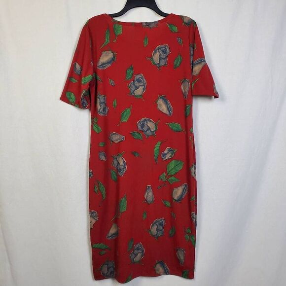 LuLaRoe Women’s Julia Dress XL Red Green Blue Abstract Fruit Leaf Print Stretchy - Picture 3 of 6